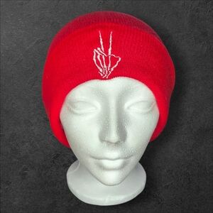 UNKNOWN Red Toque with Skeleton Peace Sign